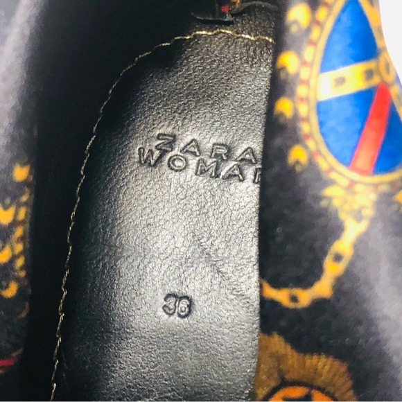 ZARA Black Ankle Boots Multi Scarf Print Satin Bootie Heels. Size 36 - Picture 14 of 14